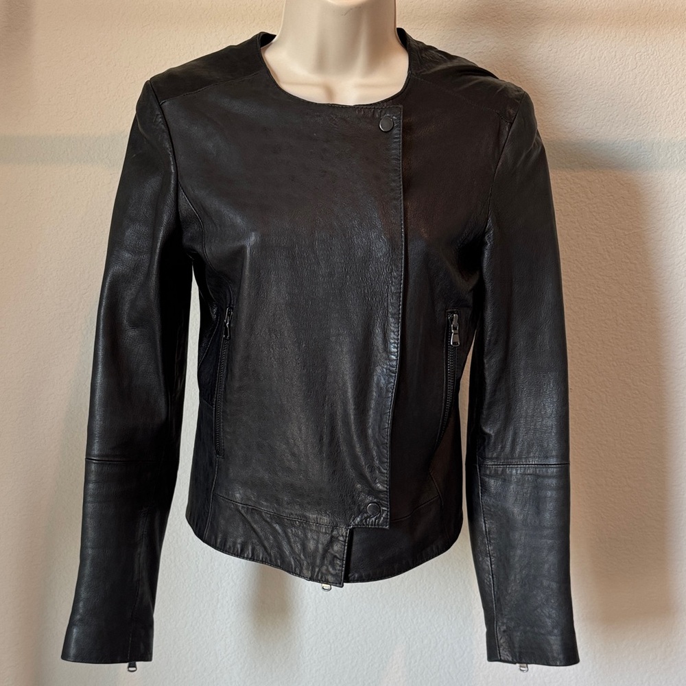 J Brand Croc Embossed Lamb Leather Moto Jacket Black XSmall